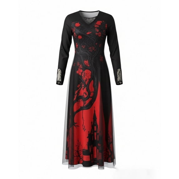 IWRICH Renaissance Halloween Dress for Women Witch Gothic Victorian Dress Party Gown Red XL