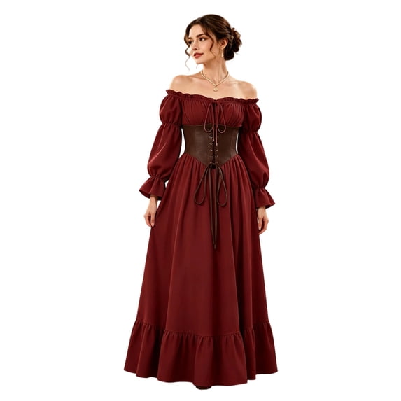 IWRICH Renaissance Outfits for Women off the Shoulder Corset Dress Halloween Medieval Sets