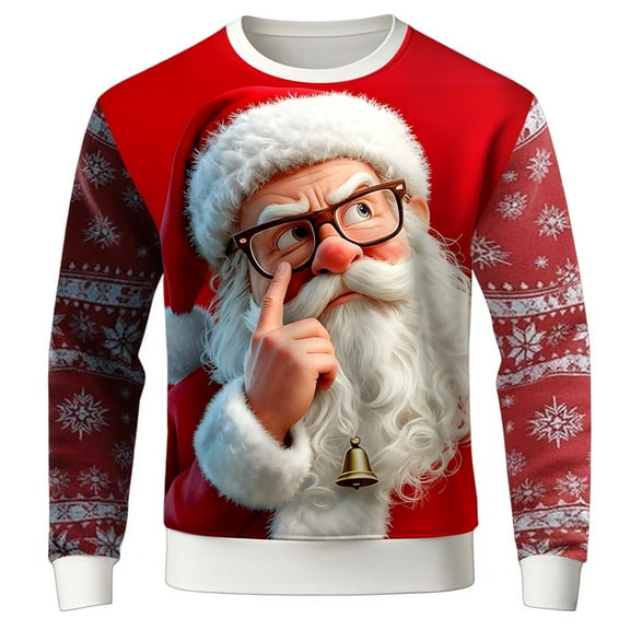 IWRICH Santa Christmas Sweatshirts for Men 2025 Funny Christmas Pullover Tops Crewneck 3D Printed Xmas Holiday Clothes for Couple Red M