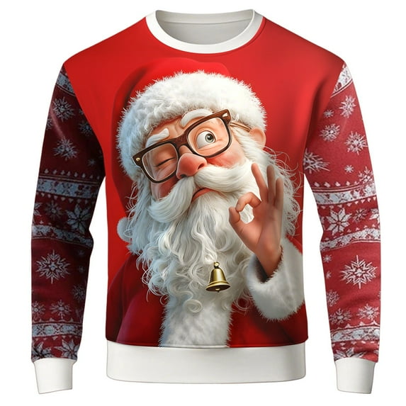 IWRICH Santa Christmas Sweatshirts for Men 2025 Funny Christmas Pullover Tops Crewneck 3D Printed Xmas Holiday Clothes for Couple Red XXL