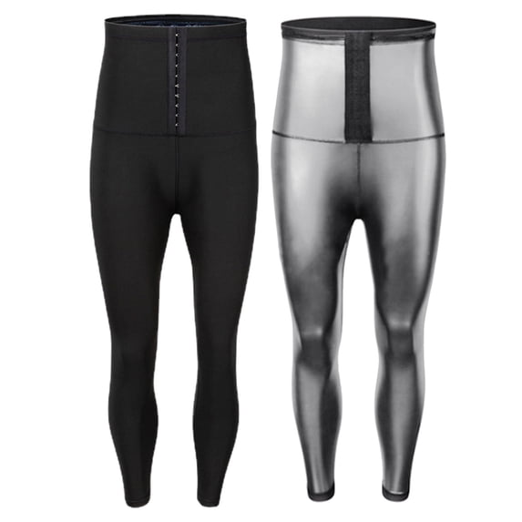 IWRICH Sauna Pants for Men High Waist Trainer Leggings Sweat Compression Tummy Control Leggings Silver XL