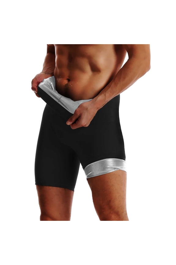 Sauna Sweat Short Pants for Men Hot Thermo Sauna Leggings Compression Hight Waist Pants Workout Body Shapers Silver XL
