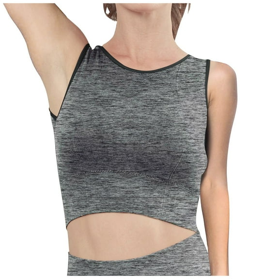 IWRICH Scoop Neck Sports Bra for Women Longline Full Coverage Sports Bras Medium Impact Padded Workout Crop Tops for Yoga Gym Grey L