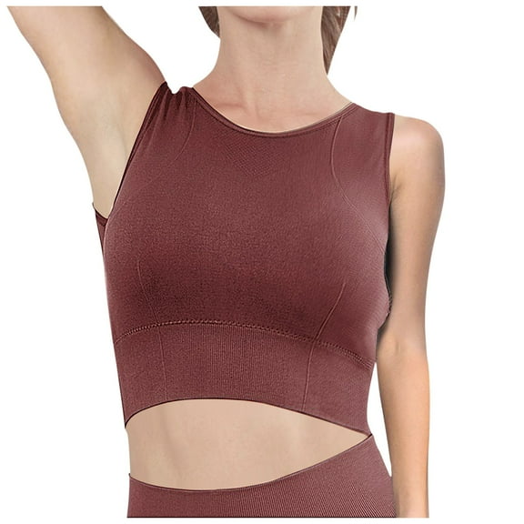 IWRICH Scoop Neck Sports Bra for Women Longline Full Coverage Sports Bras Medium Impact Padded Workout Crop Tops for Yoga Gym Wine S