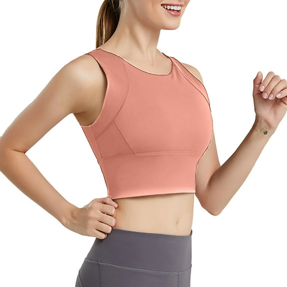 IWRICH Scoop Neck Sports Bra for Women Longline Medium Impact Workout Crop Tank Tops Wirefree Padded Yoga Bra Gym Orange XXL