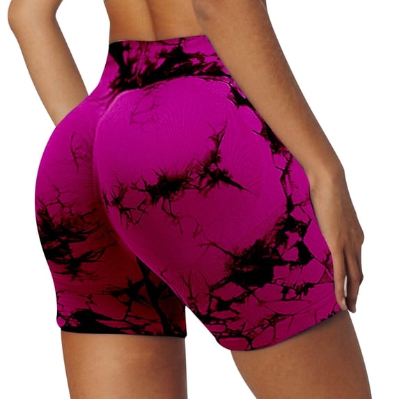 IWRICH Seamless Workout Shorts for Women High Waist Gym Scrunch Tie Dye Short Booty Lifting Yoga Shorts Hot Pink M