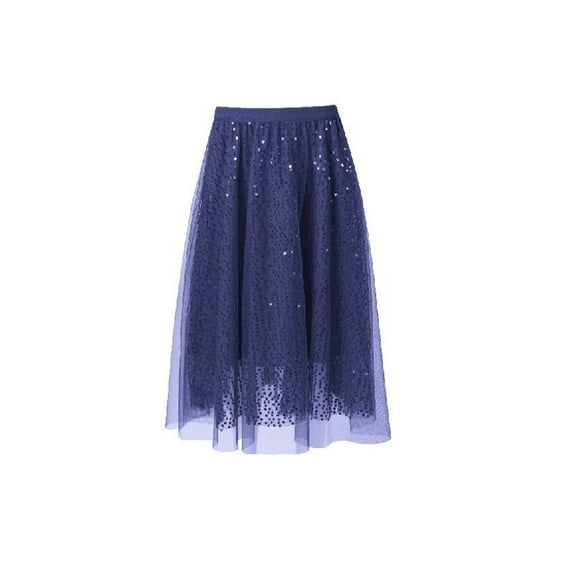 IWRICH Sequin Tutu Tulle Skirt for Women Elastic Waist Glitter Layered Pleated Swing Skirts Navy S