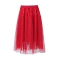 thumbnail image 1 of IWRICH Sequin Tutu Tulle Skirt for Women Elastic Waist Glitter Layered Pleated Swing Skirts Red XL, 1 of 2