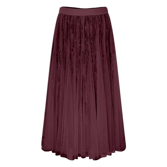 IWRICH Sequins Tulle Skirts for Women High Waist Tiered Mesh Skirt Sparkly Glitter Layered A-Line Skirts Wedding Guest Skirt M