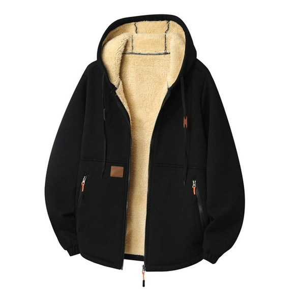 IWRICH Sherpa Hoodies for Men Zip up Winter Lined Hooded Sweatshirt Heavyweight Warm Jackets Black XXXL