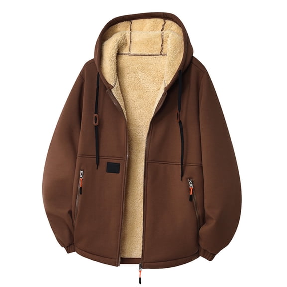 IWRICH Sherpa Hoodies for Men Zip up Winter Fleece Lined Hooded Sweatshirt Heavyweight Warm Jackets Coffee L