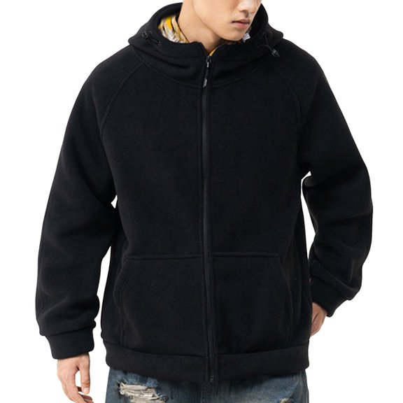 IWRICH Sherpa Lined Hoodies for Men Heavyweight Full Zip up Sweatshirt Thick Jackets Winter Warm Coats Black XXL