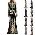 thumbnail image 1 of IWRICH Skeleton Halloween Dresses for Women 3D Digital Print Velvet Floral Dress Halloween Goth Parties and Events, 1 of 4