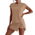 thumbnail image 1 of IWRICH Skort Sets for Women 2 Pieces Summer Casual Outfits Two Pieces Travel Short Sleeve Lined Split Athletic Skirt Sets Khaki XL, 1 of 7
