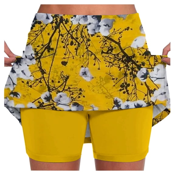 IWRICH Skorts for Women Plus Size Skort Casual Athletic Golf Tennis Short Skirts High Waist Summer Fitness Workout Activewear 07-Yellow XXXXL