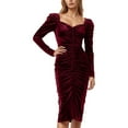 thumbnail image 1 of IWRICH Square Neck Long Sleeve Velvet Skirt for Women Ruched High Waisted Bodycon Mini Cocktail Dresses Red S, 1 of 5