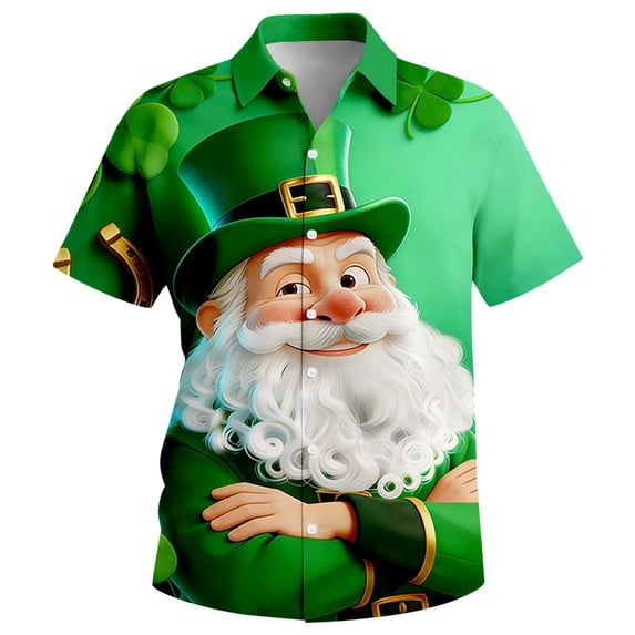 IWRICH St. Partick's Day Funny Shirts for Men T-Shirt Button down Short Sleeve Hawaiian Shirts 01-Green XL