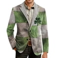 thumbnail image 1 of IWRICH St. Patrick's Day Corduroy Blazer Formen Shamrock Jackets 3D Splicing Printed Colorblock Button Loose Work Sport Coat with Pocket 01-Light Green M, 1 of 4
