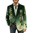 thumbnail image 1 of IWRICH St. Patrick's Day Corduroy Blazer Formen Shamrock Jackets 3D Splicing Printed Colorblock Button Loose Work Sport Coat with Pocket 14-Green XL, 1 of 5