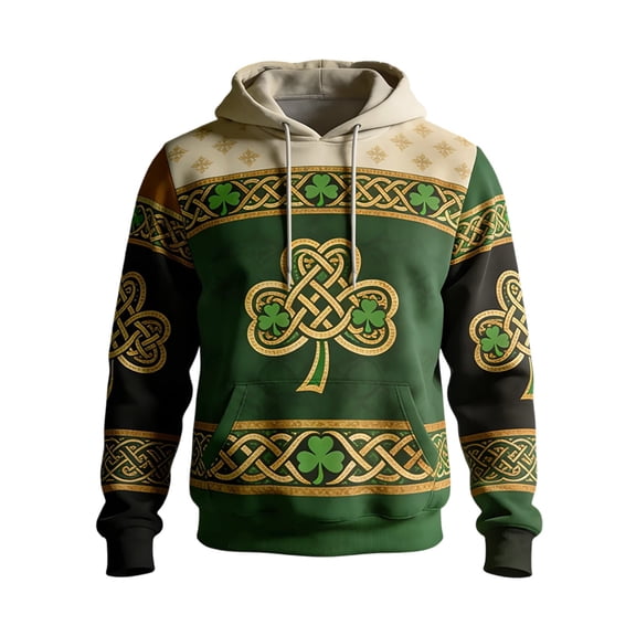 IWRICH St. Patrick's Day Hoodies for Men Clover Graphic Pullover Tees Irish American Flag Shamrock Casual Hooded Sweatshirt 08-Dark Green XXL