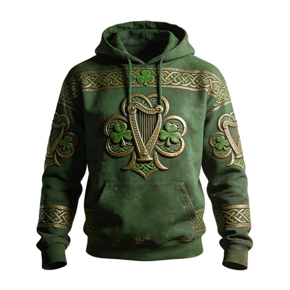 IWRICH St. Patrick's Day Hoodies for Men Clover Graphic Pullover Tees Irish American Flag Shamrock Casual Hooded Sweatshirt 11-Dark Green XXL