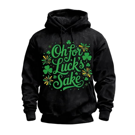 IWRICH St. Patrick's Day Hoodies for Men Clover Graphic Pullover Tees Irish American Flag Shamrock Casual Hooded Sweatshirt 17-Black XXL