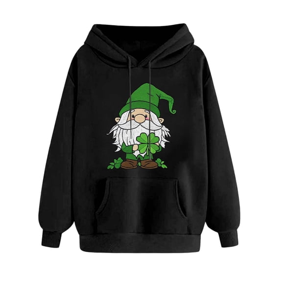 IWRICH St. Patrick's Day Hoodies for Women Plaid Graphic Oversized Hoodies Xmas Holiday Sweater with Pocket Black S