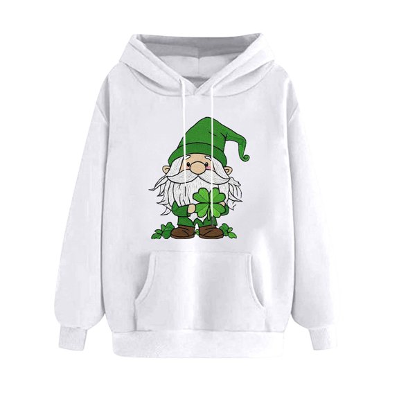 IWRICH St. Patrick's Day Hoodies for Women Plaid Graphic Oversized Hoodies Xmas Holiday Sweater with Pocket White XXL