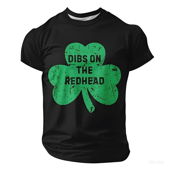 IWRICH St. Patrick's Day Short Sleeve T Shirts for Men Slim Fit Clover Printed Tees Casual Holiday Shamrock Tops Black XL