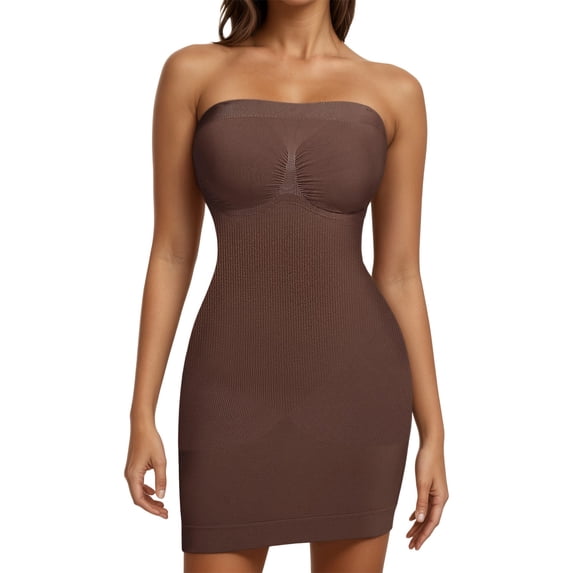 IWRICH Strapless Shapewear for Women Tummy Control Seamless Full Body Shaper Under Dresses Coffee XL