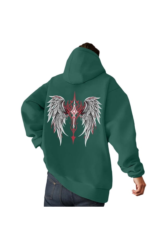 Streetwear Goth Hoodies for Men Grunge Punk Hooded Sweatshirt Cross Graphic Pullover Tops with Pocket Dark Green XXL