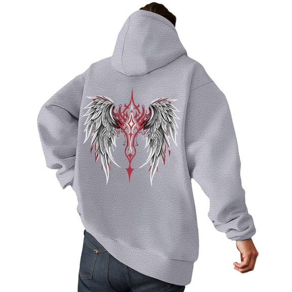 IWRICH Streetwear Goth Hoodies for Men Grunge Punk Hooded Sweatshirt Cross Graphic Pullover Tops with Pocket Light Gray XXXL