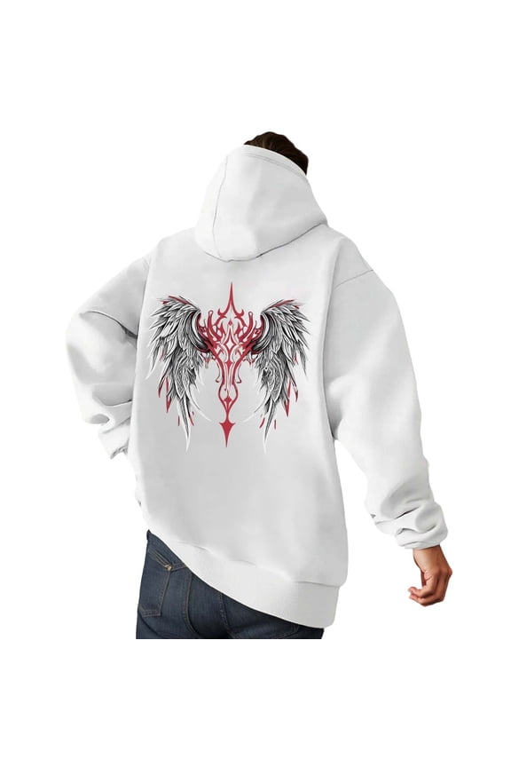 Streetwear Goth Hoodies for Men Grunge Punk Hooded Sweatshirt Cross Graphic Pullover Tops with Pocket White XXL