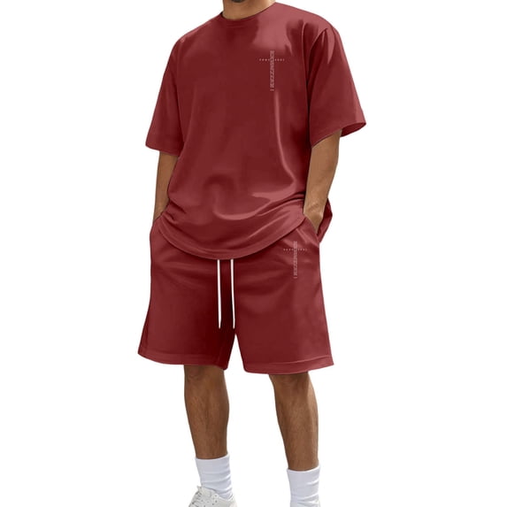 IWRICH Summer Outfits for Men 2 Piece Solid Color Short Sleeve Shirts and Shorts Sets S