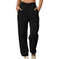 thumbnail image 1 of IWRICH Sweatpants Women Baggy Cross High Waisted Petite Sweat Pants with Pockets Lined Joggers Loose Jogger Pants Black XXL, 1 of 7