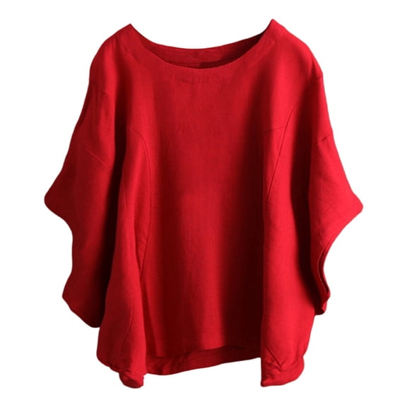 IWRICH T Shirts for Women Plus Size Half Sleeve Shirt Boho Loose Fit Tunic Summer Work Oversized Blouse Red XXL
