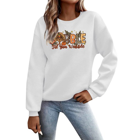 IWRICH Thanksgiving Crewneck Sweatshirt Women Gobble Turkey Graphic Shirt Thanksgiving Turkey Pullovers Long Sleeve Fall Tops A-White XL
