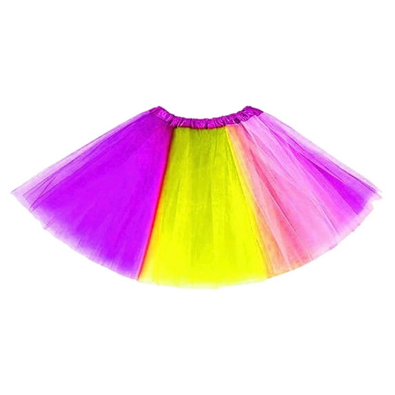 IWRICH Tutu Skirt Elastic Short Tulle Rainbow Tutu Dress for Woman Girls 80's Colorful Outfits Purple M