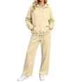 thumbnail image 1 of IWRICH Two Piece Sets for Women Cozy Winter Loungewear Set Wide Leg Pants Sweatshirt Lined Outfits Beige L, 1 of 4