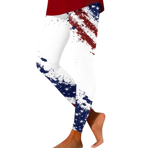 IWRICH USA Flag Leggings for Women 250th High Waisted Leggings 4th of July Patriotic Stretchy Yoga Pants 15-White XL
