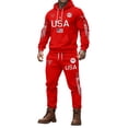 thumbnail image 1 of IWRICH USA Flag Sweatsuit for Men Plus Size Long Sleeve Hoodies Elastic Waist Drawstring Sweatpants 2 Piece Workout Tracksuits Red XXXXL, 1 of 5