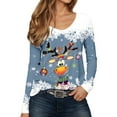 thumbnail image 1 of IWRICH Christmas Reindeer Printed Tshirts for Women Casual V-Neck Long Sleeve Casual T-Shirts 2025 Fall Trendy Tees Blue XXL, 1 of 4