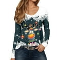 thumbnail image 1 of IWRICH Christmas Reindeer Printed Tshirts for Women Casual V-Neck Long Sleeve Casual T-Shirts 2025 Fall Trendy Tees Dark Green XL, 1 of 4