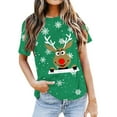 thumbnail image 1 of IWRICH Christmas T Shirts Plus Size for Women Round Neck Short Sleeve Tops Holiday Reindeer Printed Loose Casual Tees Green XXXL, 1 of 4