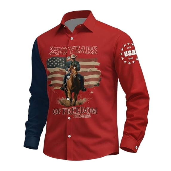 IWRICH Us Independence Day Long Sleeve Shirts for Men American Flag Polo Shirts Printed Casual Fashion Tees 04-Red XXL