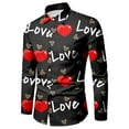 thumbnail image 1 of IWRICH Valentines Day Dress Shirts for Men Stylish Casual Lapel Long Sleeve Love Heart Print Button down Vacation Tops 15-Red XL, 1 of 4