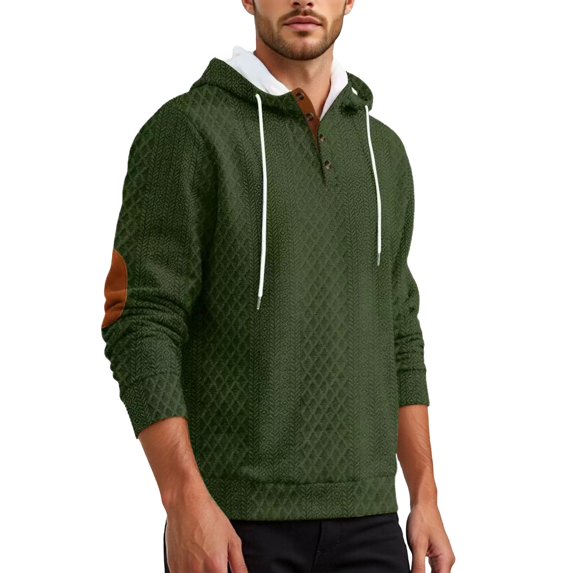 IWRICH Waffle Hoodie for Men Long Sleeve Casual Breathable Hooded Sweatshirts Loose Fit Lightweight Cozy Pullover Tops Army Green XL