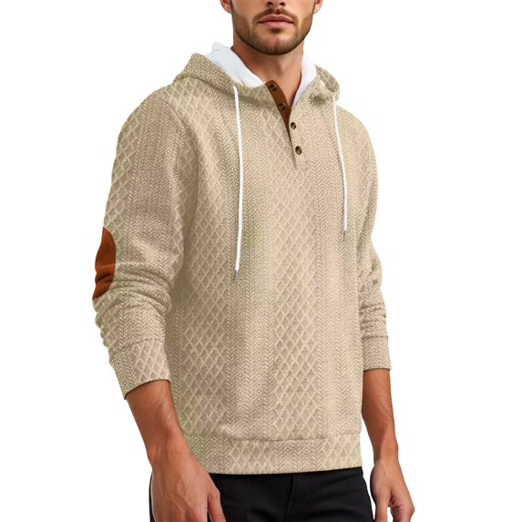 IWRICH Waffle Hoodie for Men Long Sleeve Casual Breathable Hooded Sweatshirts Loose Fit Lightweight Cozy Pullover Tops Khaki S