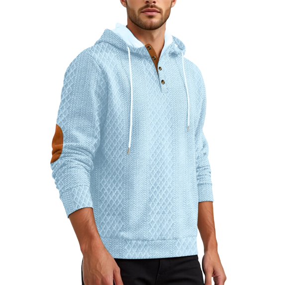 IWRICH Waffle Hoodie for Men Long Sleeve Casual Breathable Hooded Sweatshirts Loose Fit Lightweight Cozy Pullover Tops Sky Blue L
