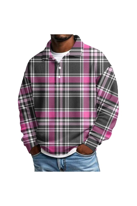 Waffle Plus Size Polo Shirts for Men Long Sleeve Big and Tall Shirt Casual Collared T Shirts Textured Knit Tops 26-Purple XXXL